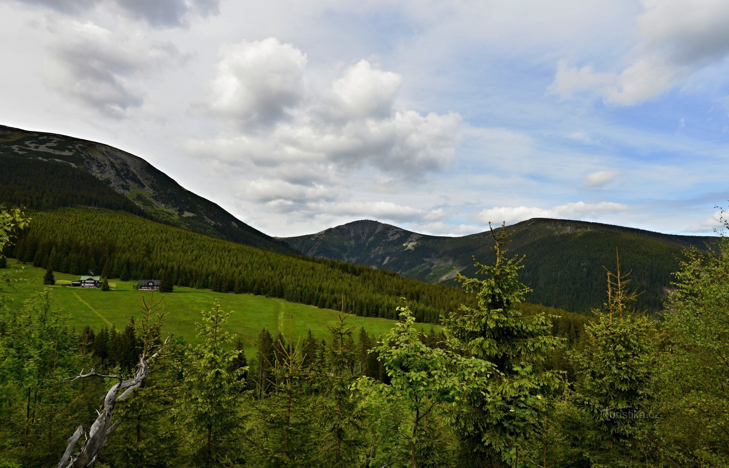 Krkonoše: pohled na Sněžku ze stezky Modrý důl - Richtrovy boudy