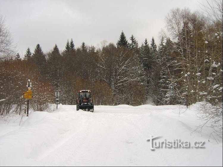 Z jihozápadozápadu: pohled ze žlutě značené cesty vedoucí z rozcestí Vysoké lávky