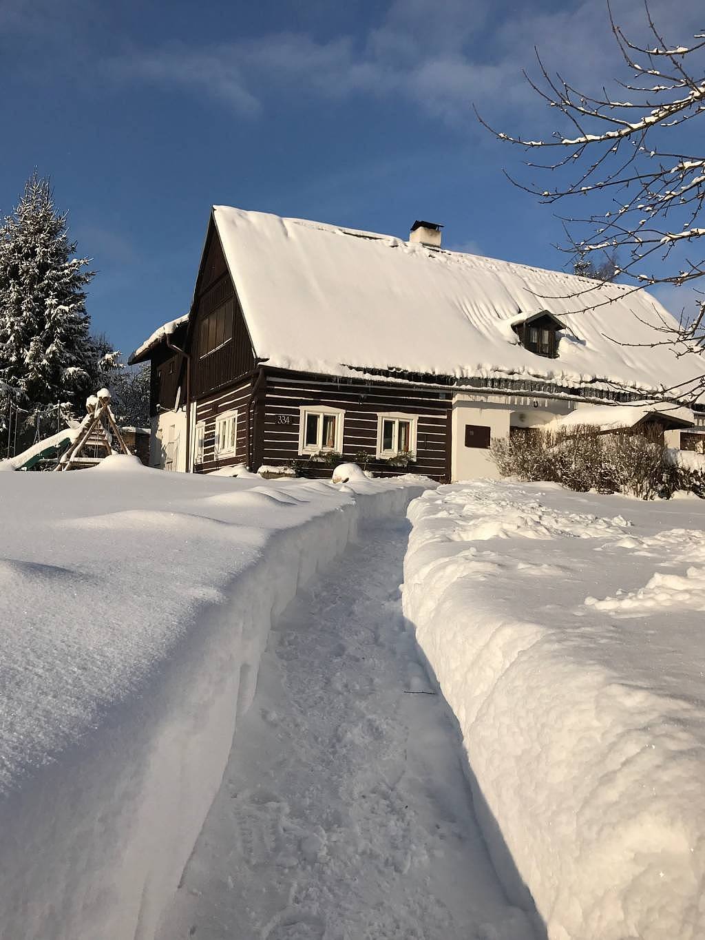 Zima před chalupou