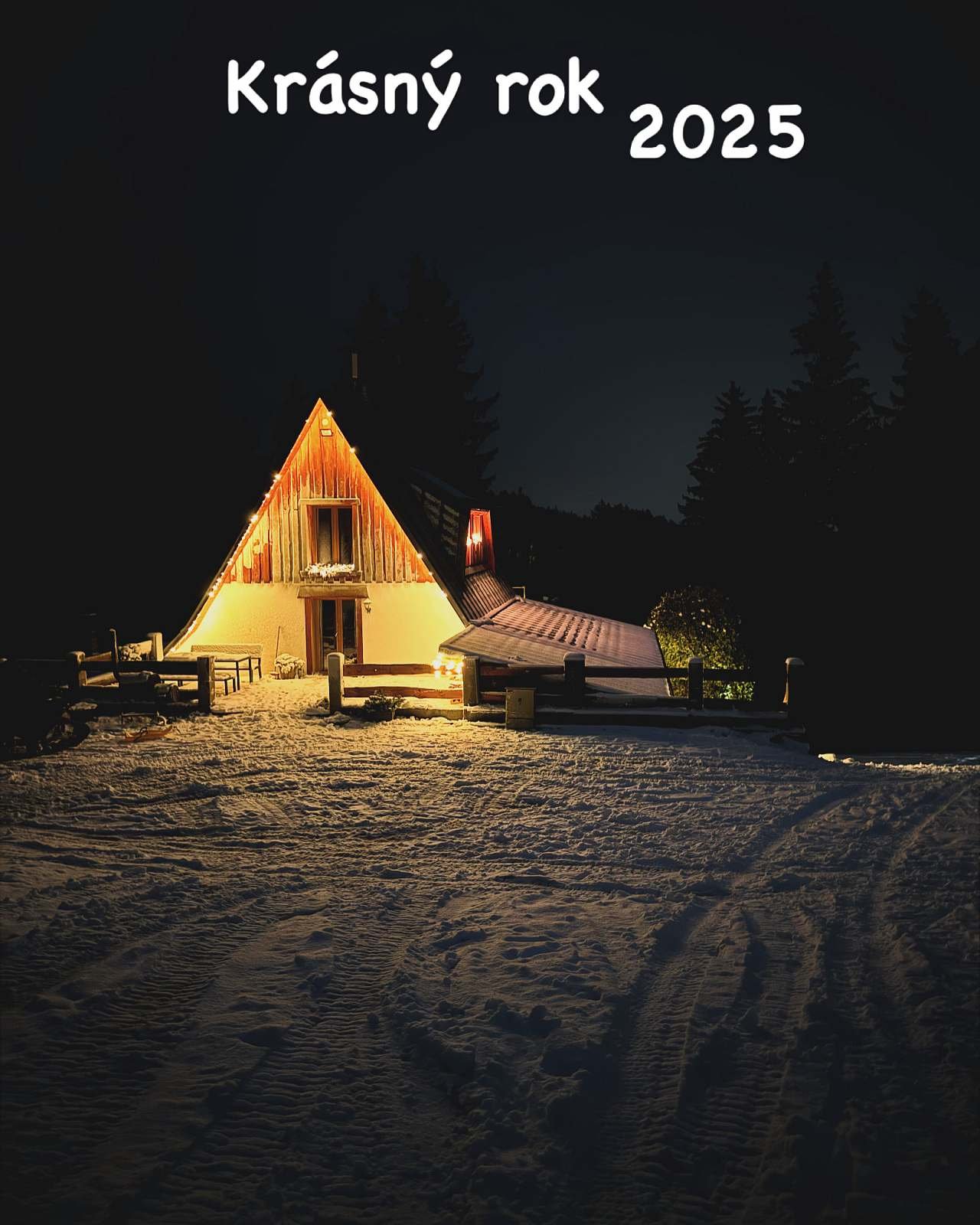 Zimní večerní chaloupka